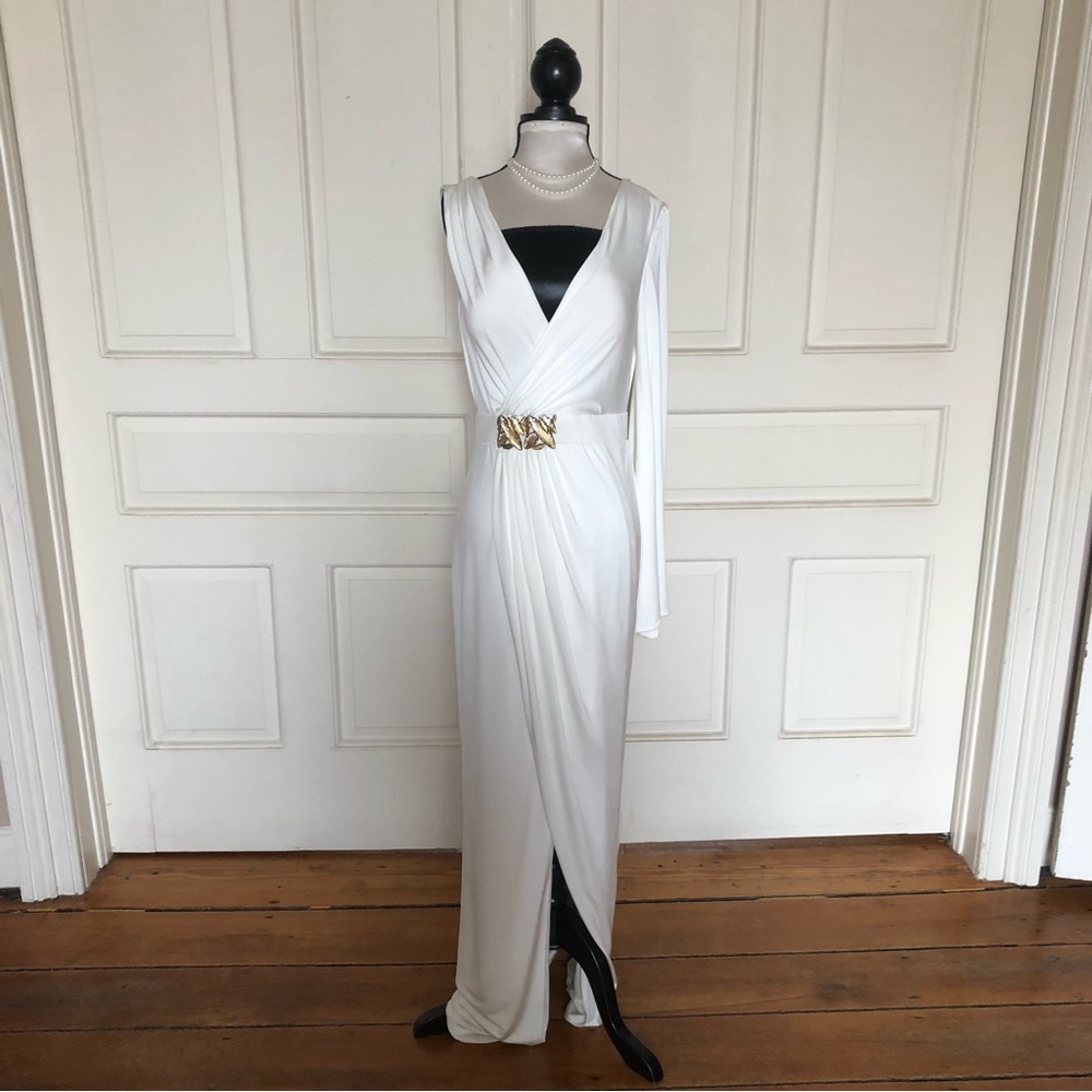 Hoaglund New York Beautiful White Maxi Dress/Holiday/Event V-Neck Size 6